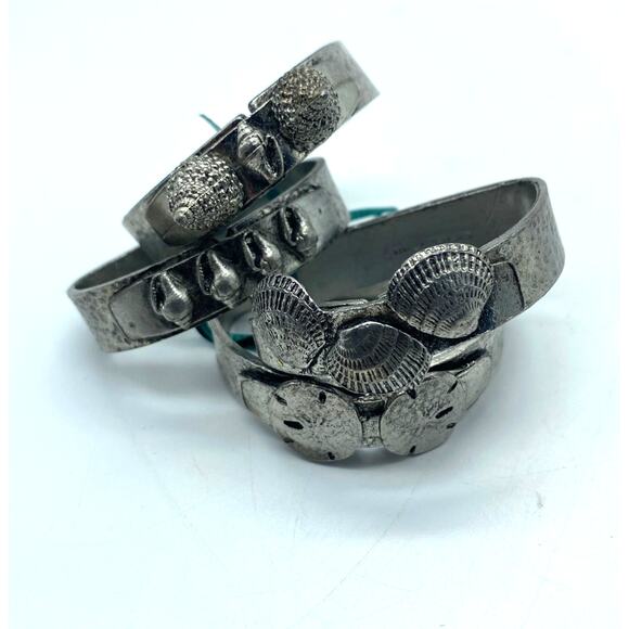 Vintage Metzke Antiqued Pewter‎ Seashells Napkin Rings Holders Set of 4 - Picture 3 of 5